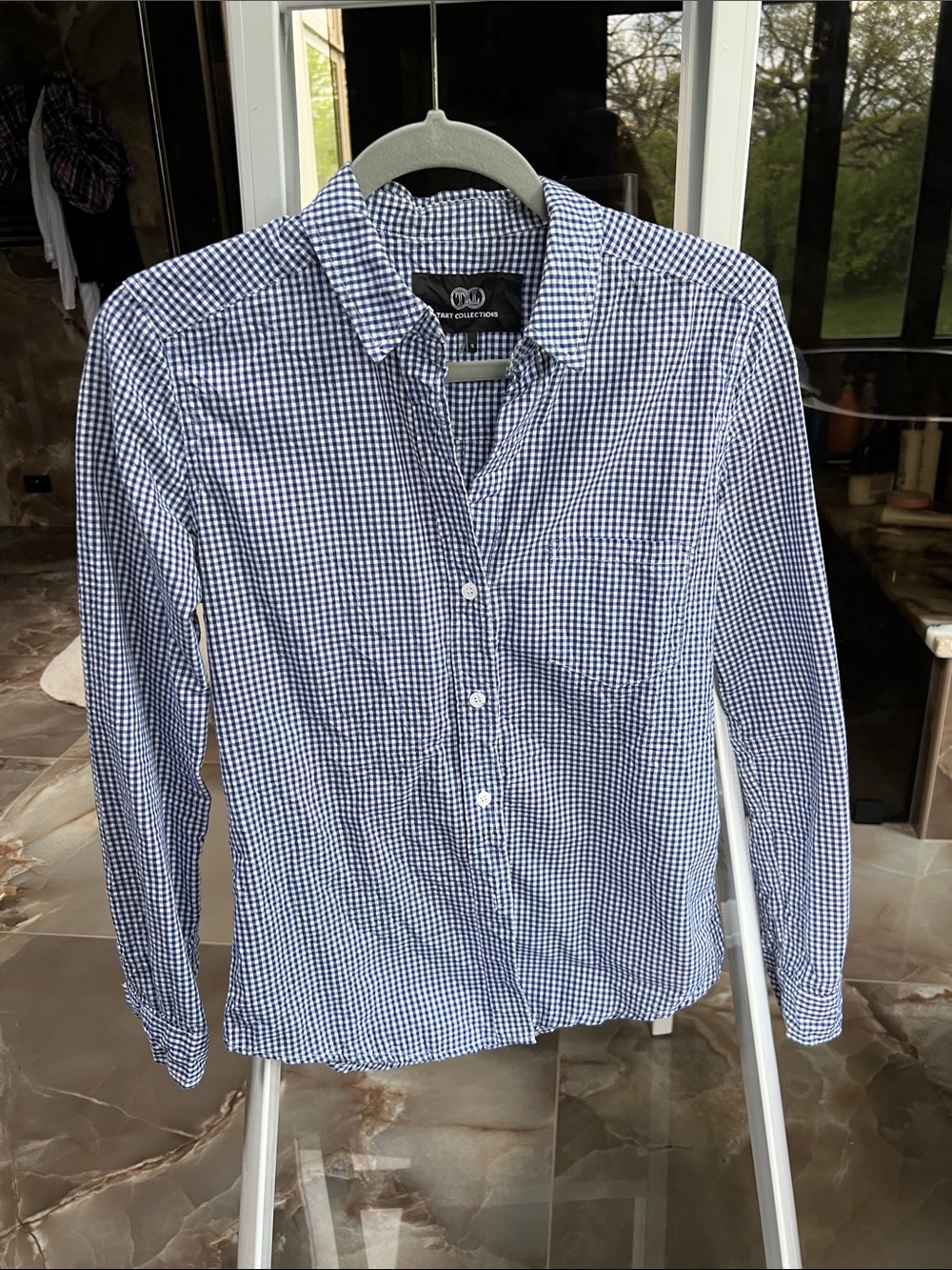 Tart Collections Navy and White Gingham Button-Down Shirt